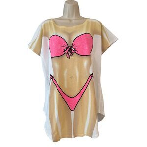 My Bikini Cover Up T-Shirt Vintage 90s La Imprints, One Size, Hot Pink